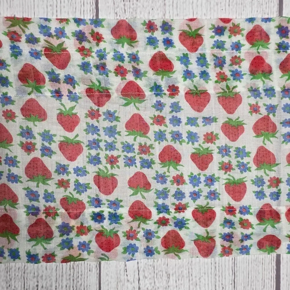 Vintage Strawberry Floral Sheer Valance Curtain Panel, Farmhouse Nook - 9